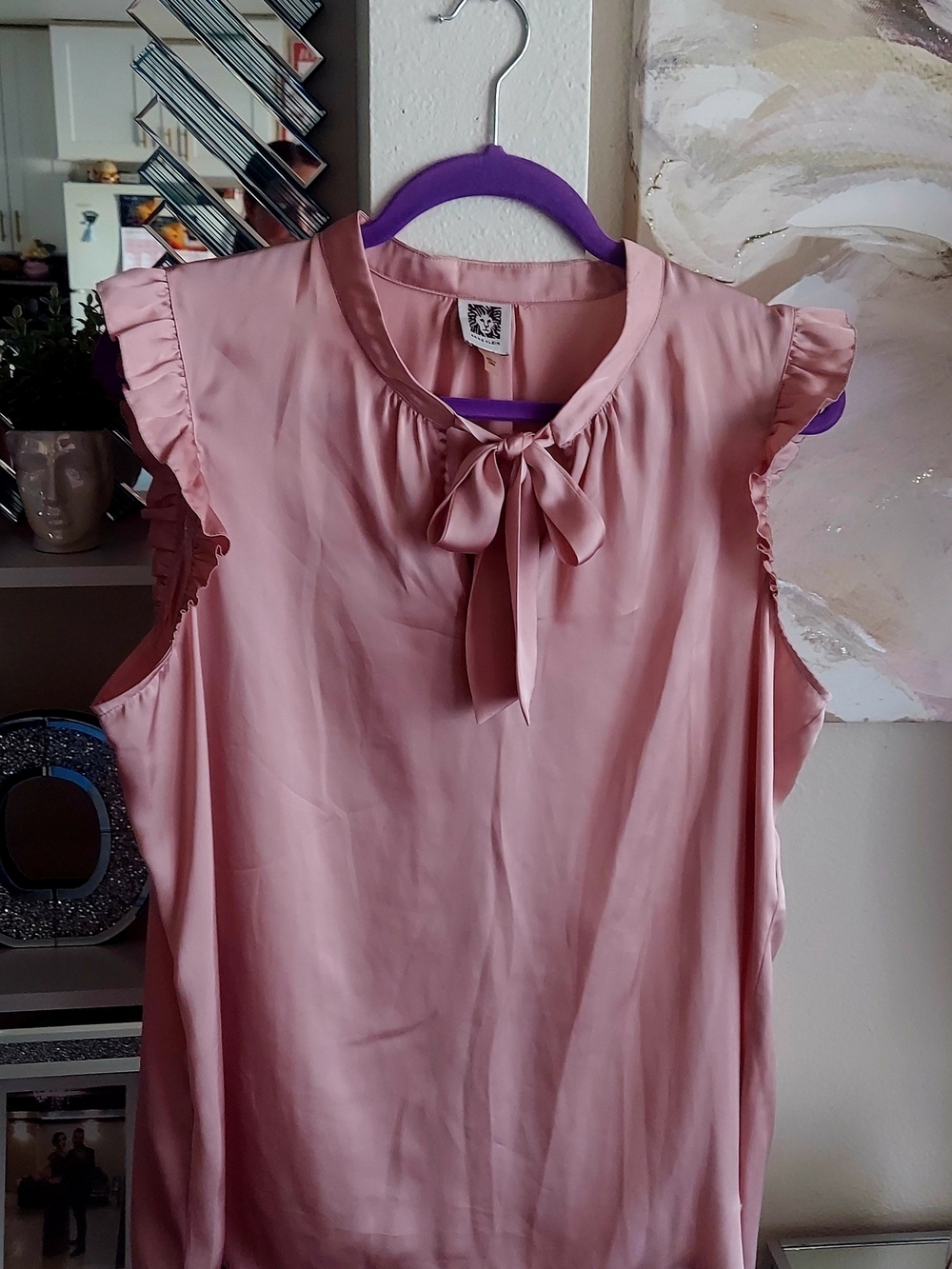 Sleeveless Pink Tie-Neck Blouse